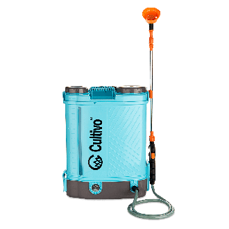 niebieski opryskiwacz akumulatorowy z zbiornikiem o pojemności 16 litrów cultivo