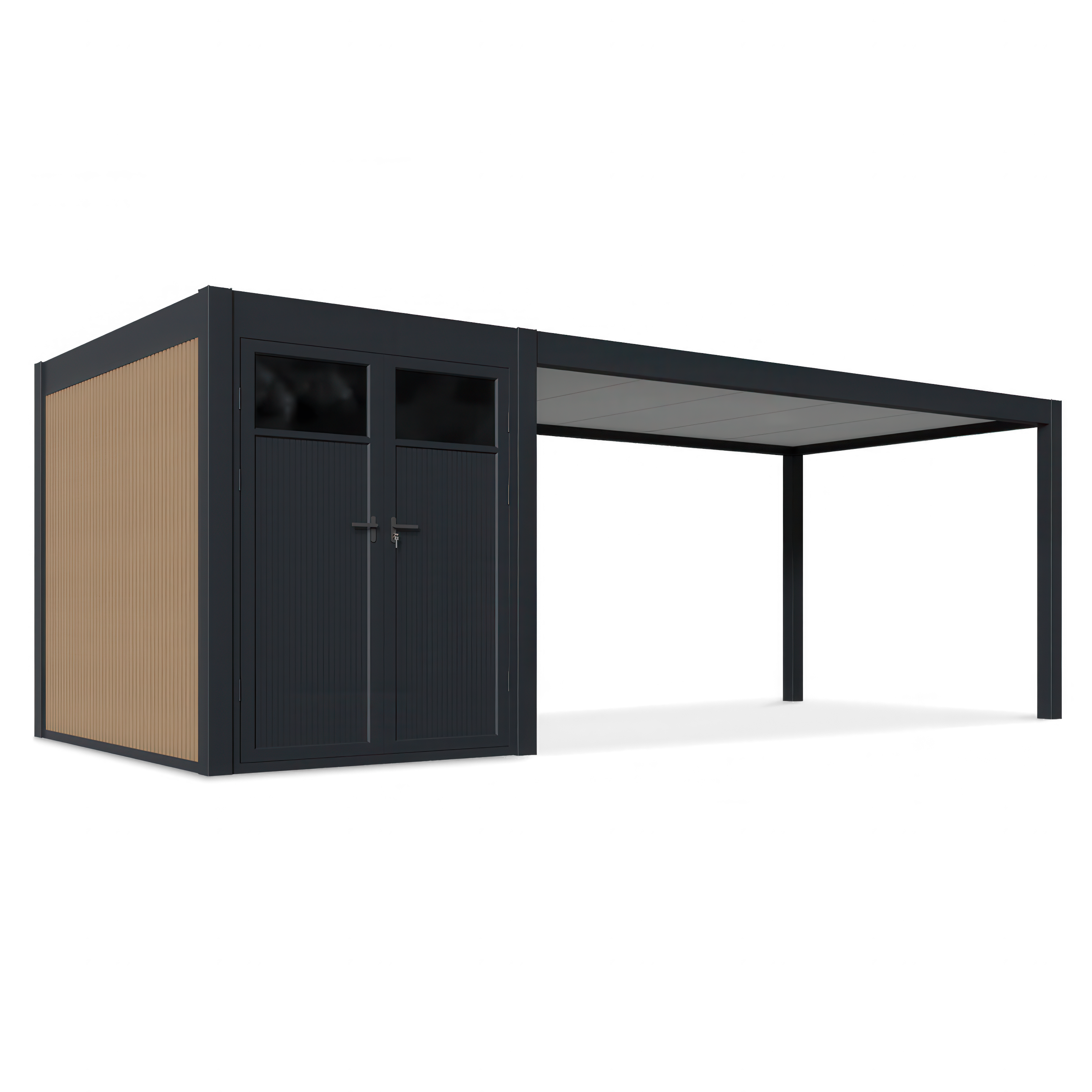 Aranżacji wiaty garażowej superior w kolorze antracytowym na tarasie