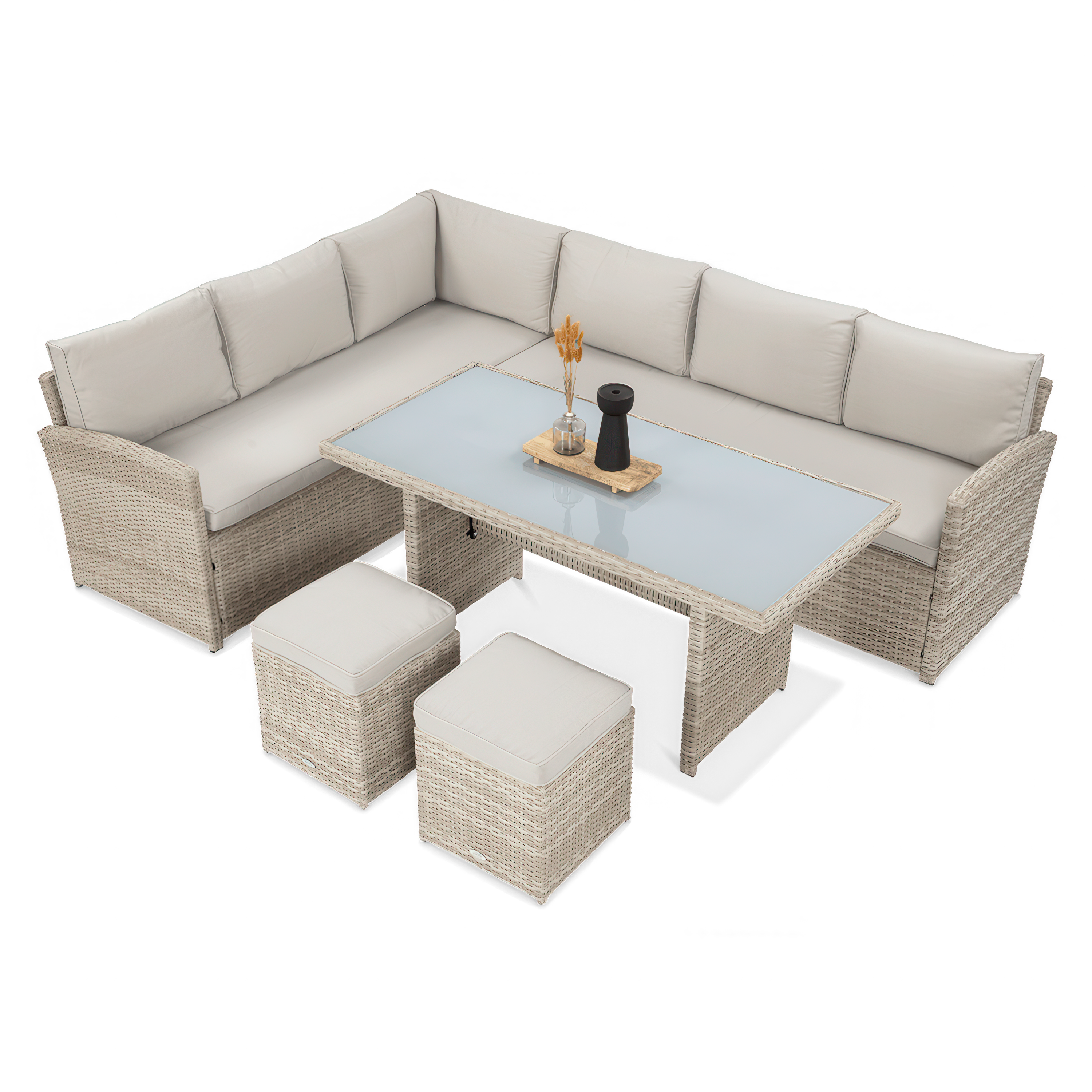 Technorattanová rohová pohovka SALO + PUFY béžová