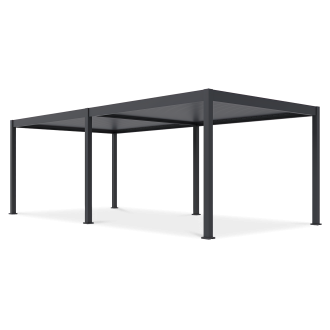 Pergola s LED osvetlením DELUXE Automatic 3,6x7,2 antracitová v izometrickom pohľade na čiernom pozadí