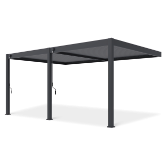 Prístenná hliníková pergola DELUXE Wall 3,6x5,3 v antracitovej farbe s nastaviteľnou strechou na troch nosných stĺpoch