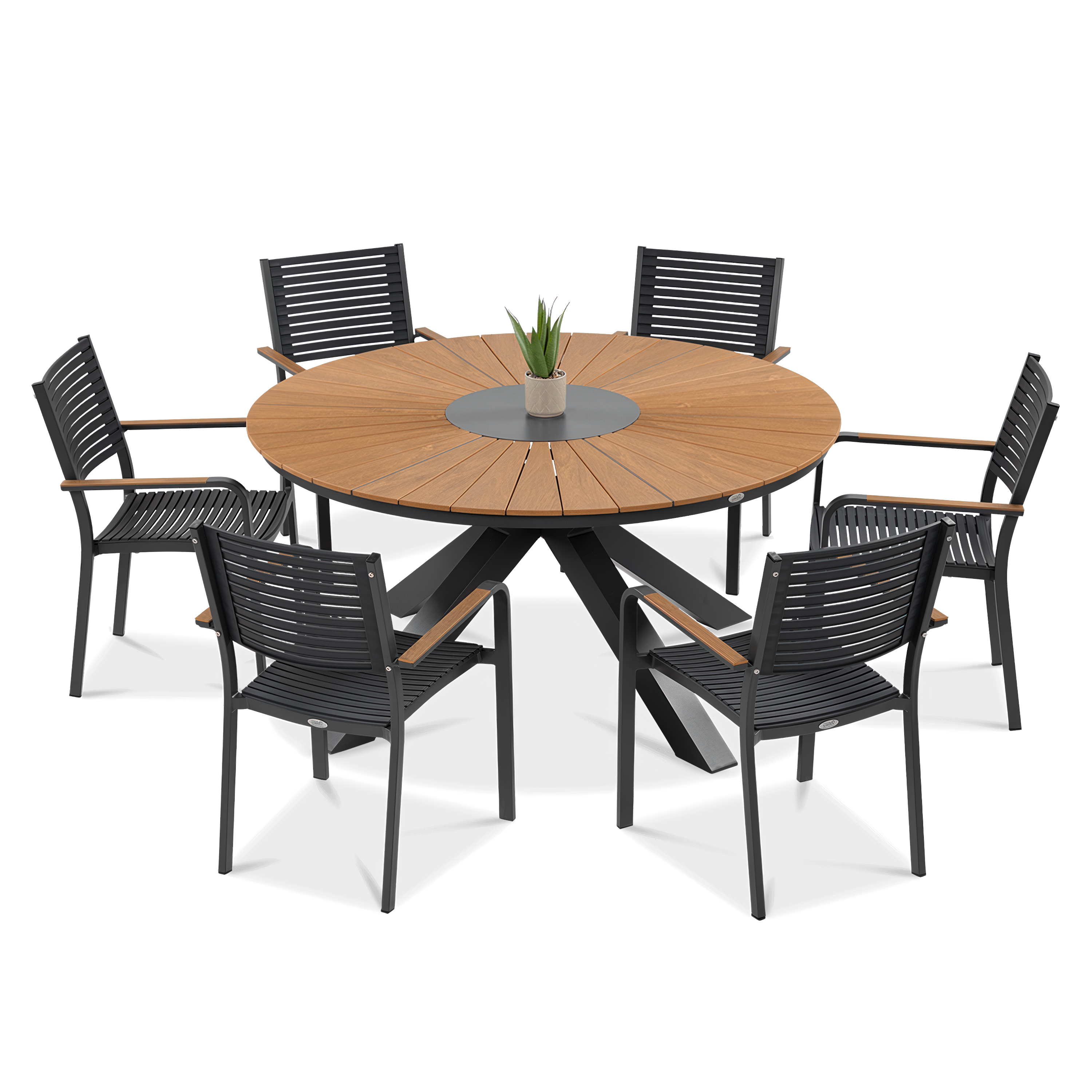 Zestaw jadalniany do ogrodu - okrągły stół i sześć krzeseł