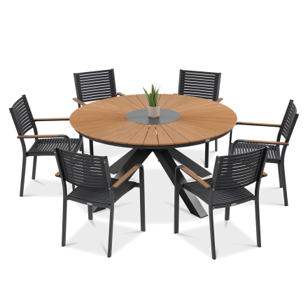 Zestaw jadalniany do ogrodu - okrągły stół i sześć krzeseł