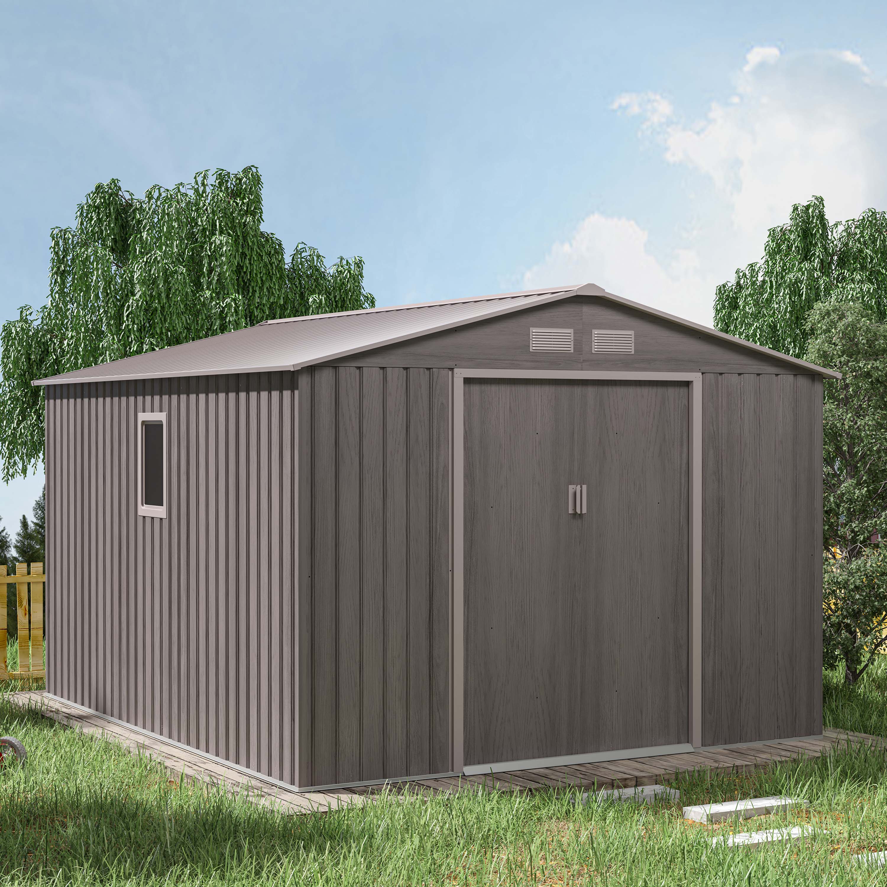 Domek narzędziowy HUDSON 277x319cm Light Wood na białym tle