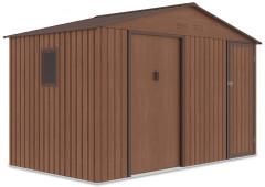 Kovový domček na náradie FALCON 340x194 cm vo farbe orech s dvojitými dverami a oknom na bočnej stene