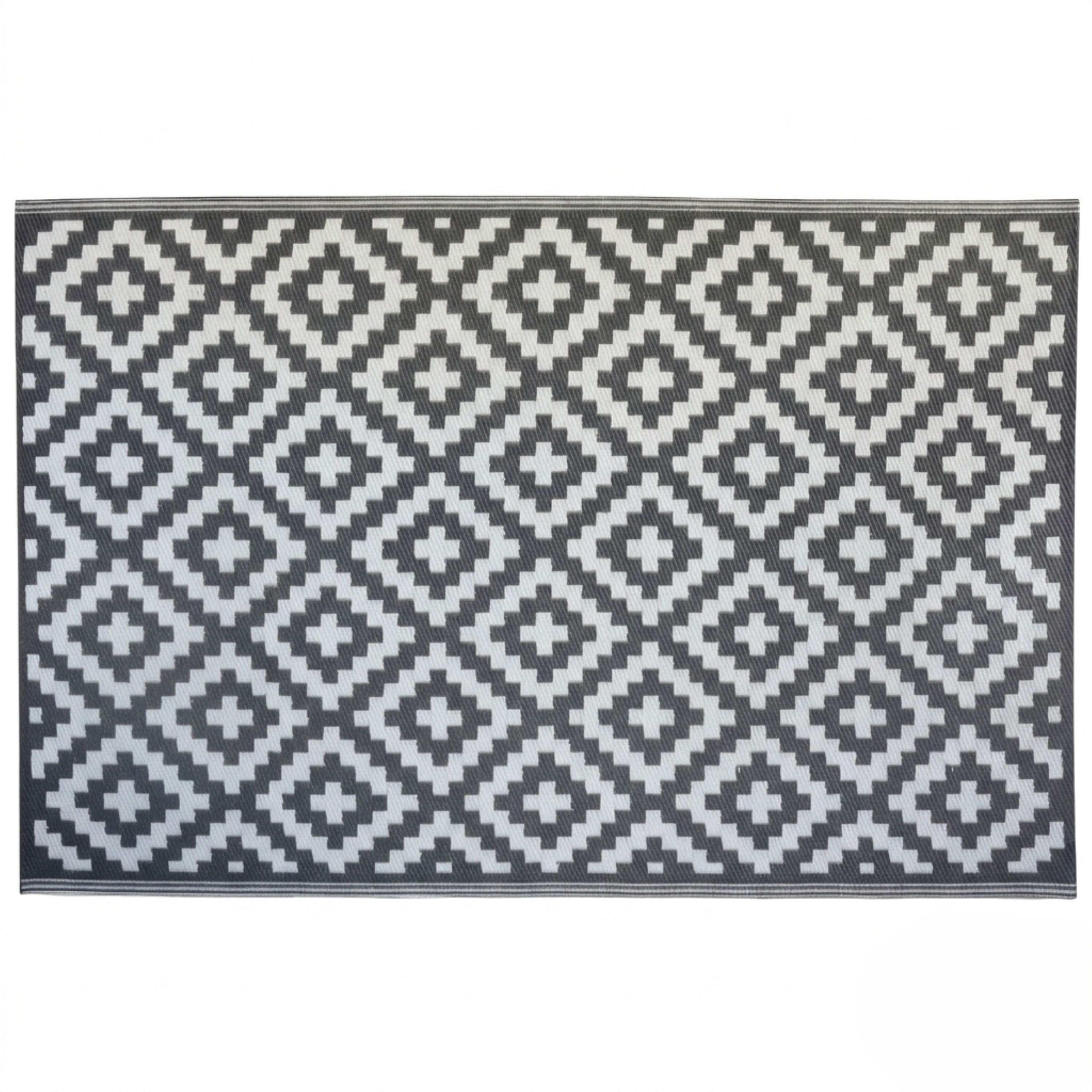 Vonkajší koberec 180x270cm Scandi Grey s šedobielym geometrickým vzorom na terasu alebo balkón
