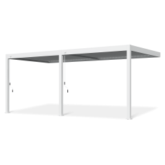 Biela hliníková pergola ELEGANCE WALL 3x6 s kľukovým mechanizmom na ovládanie strechy na bielom pozadí