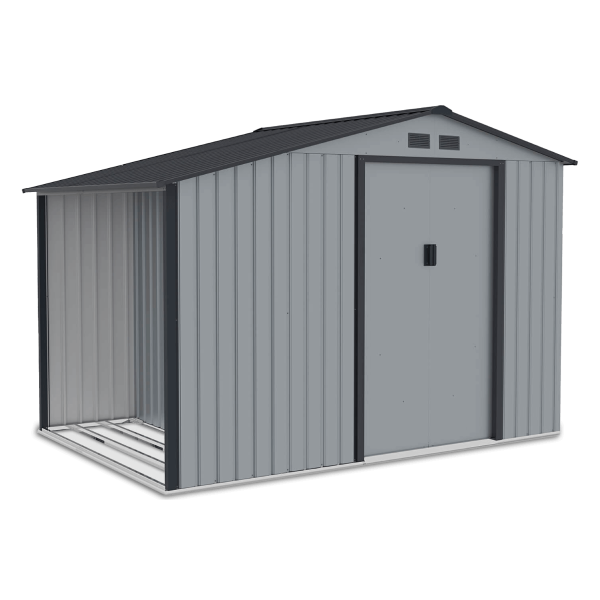 Záhradný domček s prístreškom na drevo MADISON 278x191cm svetlo sivý - Hardmaister