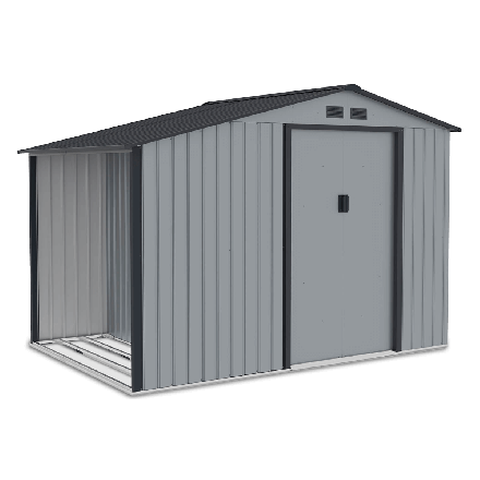 Záhradný domček s prístreškom na drevo MADISON 278x191cm svetlo sivý - Hardmaister