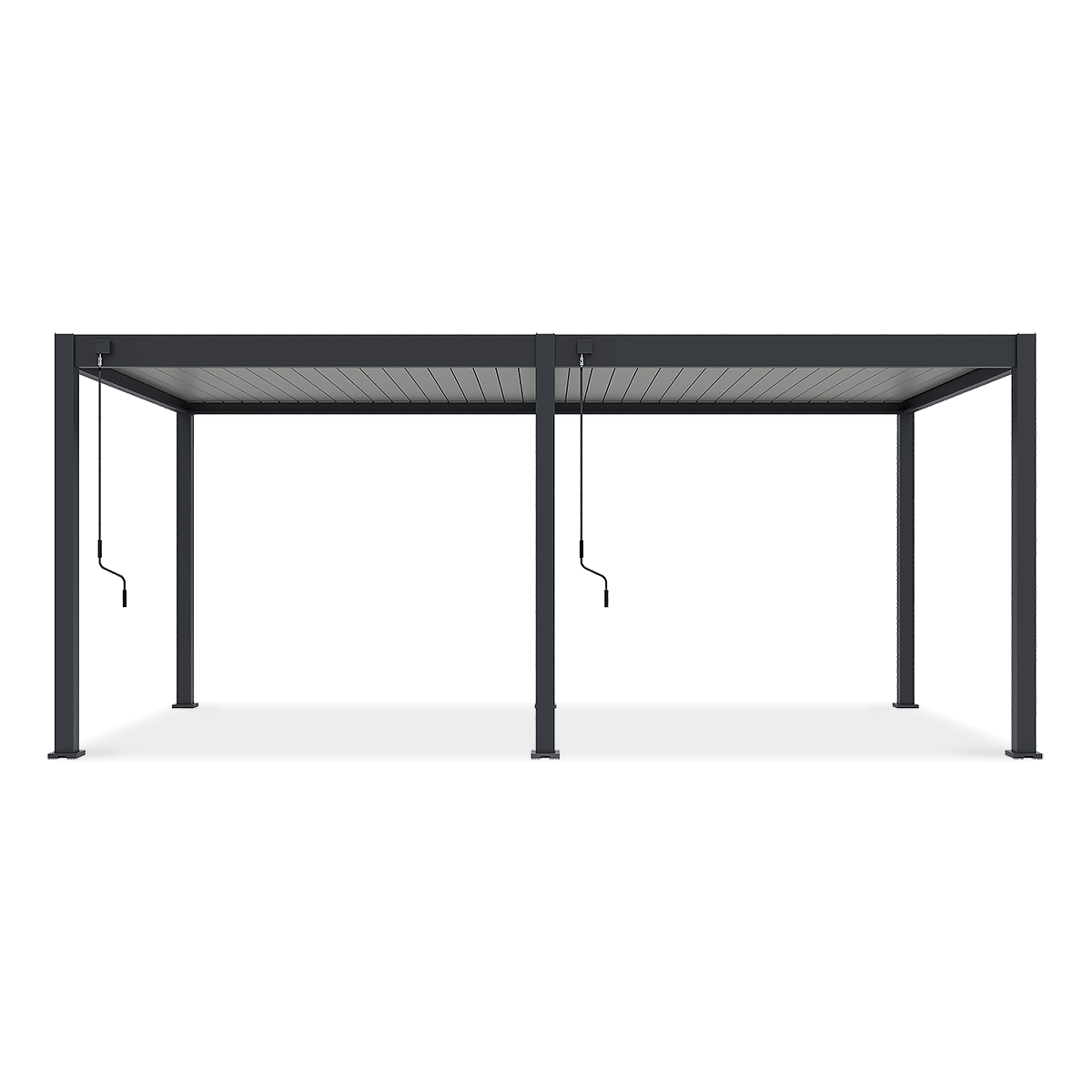 Pergola Elegance 3x6 Antracytowa z lamelami szaro jasnymi stojąca na tle oceanu w aranżacji