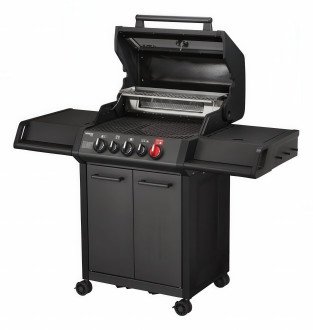 Čierny plynový gril Enders Monroe PRO 3 SIK Turbo Shadow s otvoreným vekom a bočnými odkladacími plochami