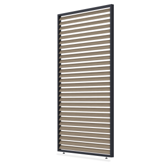 Horizontálny lamelový panel pre pergolu ELEGANCE/DELUXE/FUSION 1,3 m Woodgrain s čiernym rámom v izolovanej perspektíve
