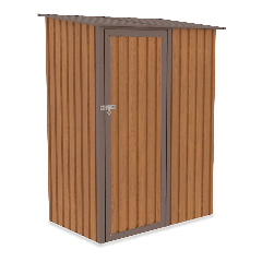 Kovový záhradný domček Hardmaister KENT 143x89 cm vo farbe dub s jednou dverami a pultovou strechou