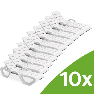 Súprava 10 bielych záhradných ležadiel MONOBLOCK New - Bjorkka, grafika s cechami produktu