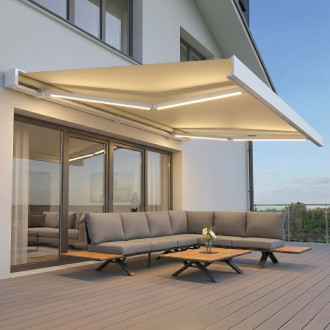 PRIME AUTOMATIC 450x300 BEIGE markíza na terasu s LED osvetlením a senzorom - Gutroof