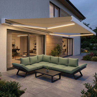 PRIME AUTOMATIC 400x300 BEIGE markíza na terasu s LED osvetlením a senzorom vetra/slnka - Gutroof