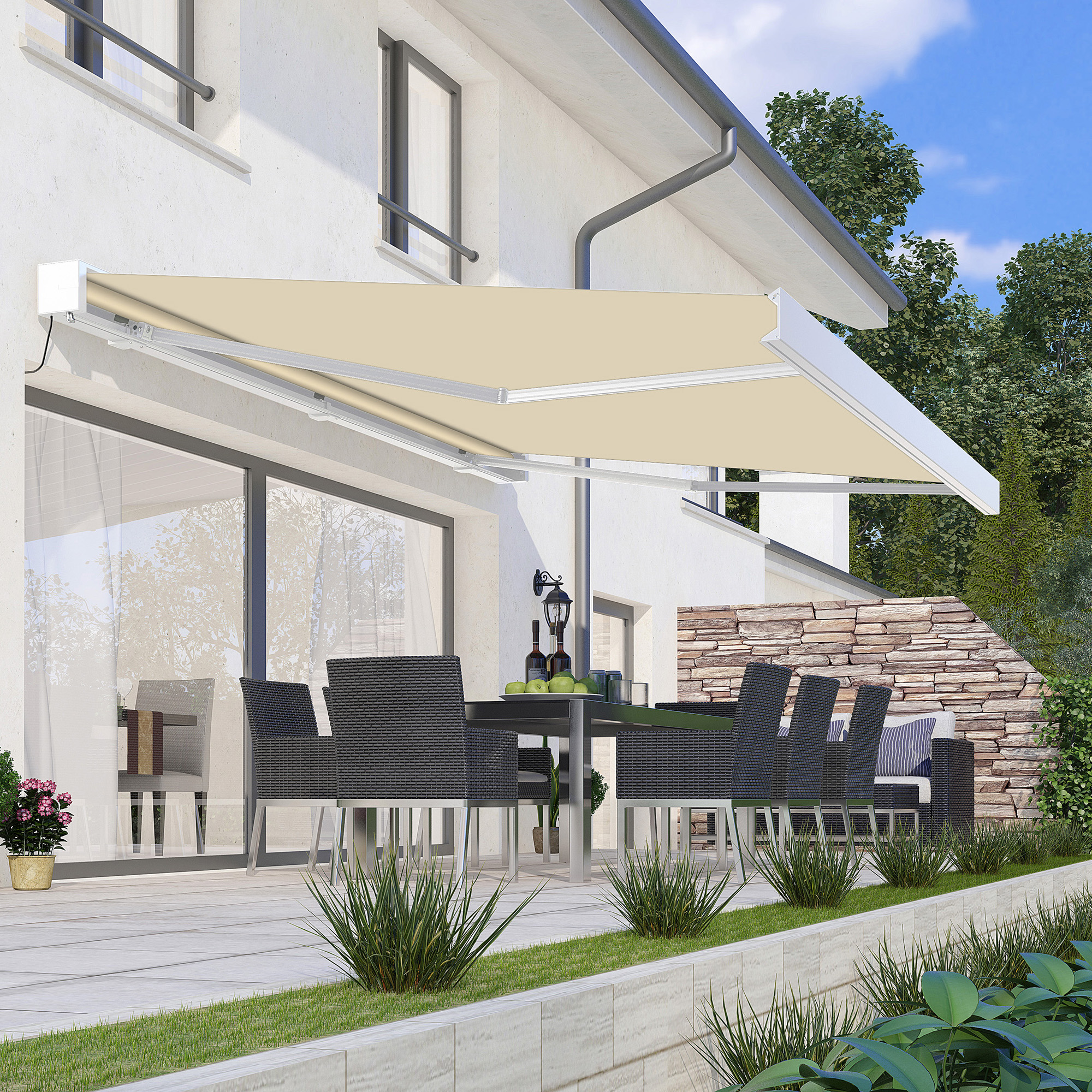 PRIME AUTOMATIC 400x300 BEIGE markíza na terasu s LED osvetlením a senzorom vetra/slnka - Gutroof