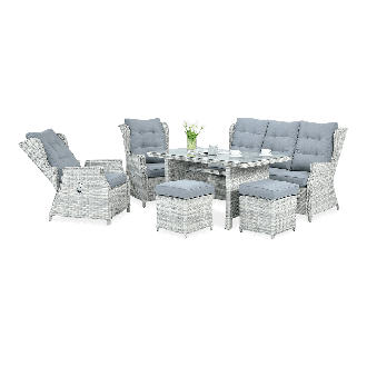 Technorattan nábytok BALTIMORE DINING + PUFY Biela Sivá