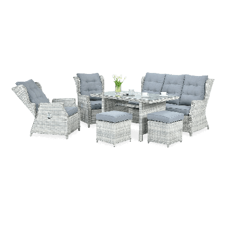 Technorattan nábytok BALTIMORE DINING + PUFY Biela Sivá