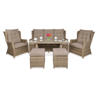 Technorattan nábytok TRIVENTO 3 DINING + PUFY Brown - Focus Garden