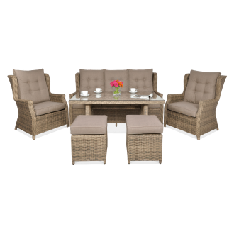 Meble technorattanowe TRIVENTO 3 DINING + PUFY Brown - Focus Garden