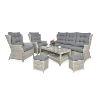 Technorattan nábytok TRIVENTO 3 + PUFY bielo-sivá - Focus Garden