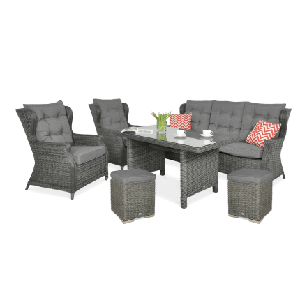 Meble technorattanowe TRIVENTO DINING 3 + PUFY Dark Grey