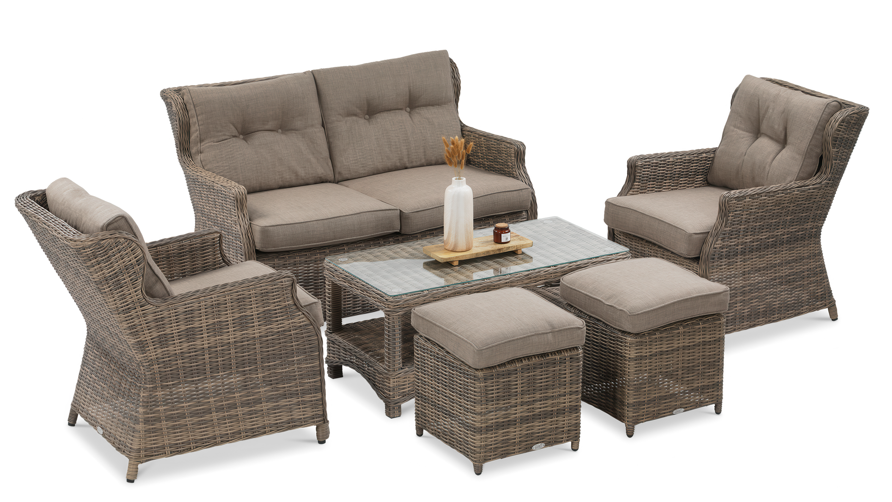 Technorattan nábytok TRIVENTO 2 + PUFY Brown