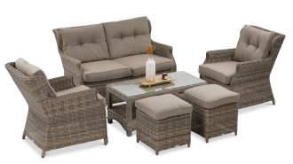 Technorattan nábytok TRIVENTO 2 + PUFY Brown