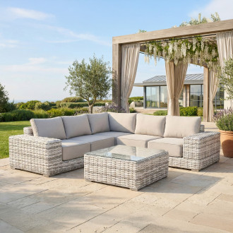 Technorattanová rohová zostava VEGA CAFFE Light Grey - FOCUS GARDEN