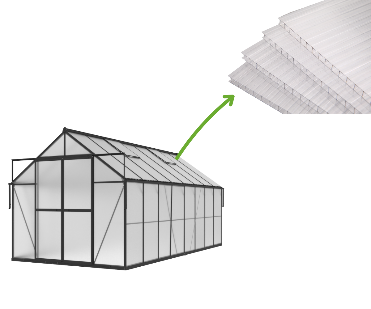 Polykarbonát 6 mm 1423 x 588 mm vymeniteľné panely pre skleníky (5 ks) Slide-in - Cultivo