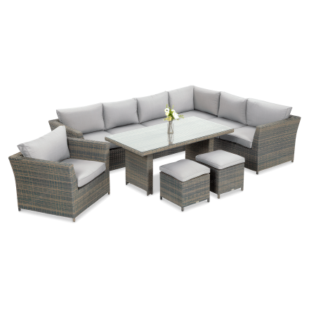 Technorattan rohová zostava MONIZ DINING PLUS sivá