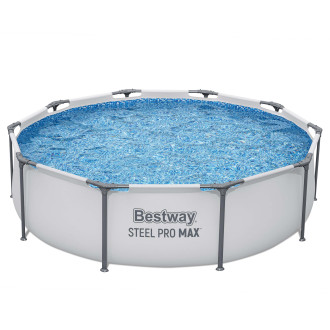 Kruhový bazén Bestway Steel Pro Max 3,05 x 0,76 m s modrou fóliou a sivou pevnou konštrukciou na bielom pozadí