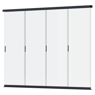 Posuvný sklenený panel k pergole ELEGANCE/DELUXE/FUSION 3,6 m Antracit s čiernymi rámami a úchytkami z pohľadu spredu