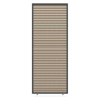 Hliníkový lamelový panel 1 m Woodgrain Gutroof s tmavým rámom a vodorovnými lamelami vo farbe dreva