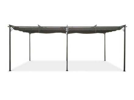 Kovová terasová pergola Hardmaister SPRINT 3x6 m v antracitovej farbe s rozkladacou strieškou z bočného pohľadu