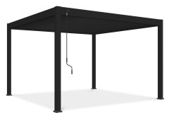 Antracitová hliníková pergola Gutroof DELUXE 3,6x4 m so strechou z lamiel na kľučku na bielom pozadí