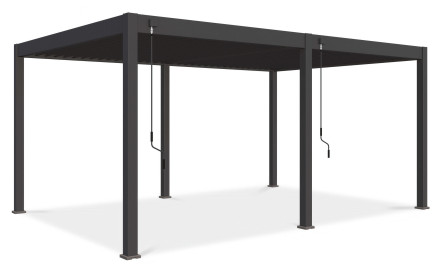 Hliníková pergola Gutroof DELUXE 3,6x5,3 m antracit s nastaviteľnými lamelami a kľukami na ovládanie strechy