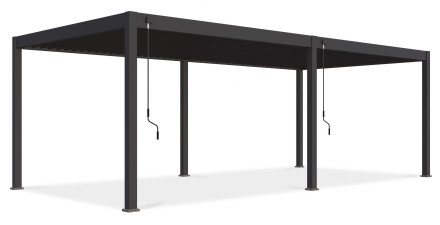 Hliníková pergola Gutroof DELUXE 3,6x7,2 m antracitovej farby s otočnými lamelami a kľukami na ovládanie strechy