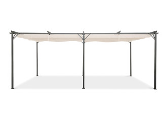Oceľová záhradná pergola Hardmaister SPRINT 3x6 m v antracitovej farbe s bielou skladacou strieškou z bočného pohľadu