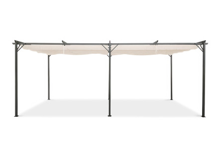 Oceľová záhradná pergola Hardmaister SPRINT 3x6 m v antracitovej farbe s bielou skladacou strieškou z bočného pohľadu