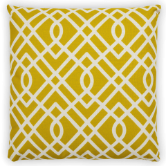 Žltý záhradný vankúš MoodMe Sunbrella 45x45 cm so vzorom v tvare bielych geometrických línií na žltom podklade