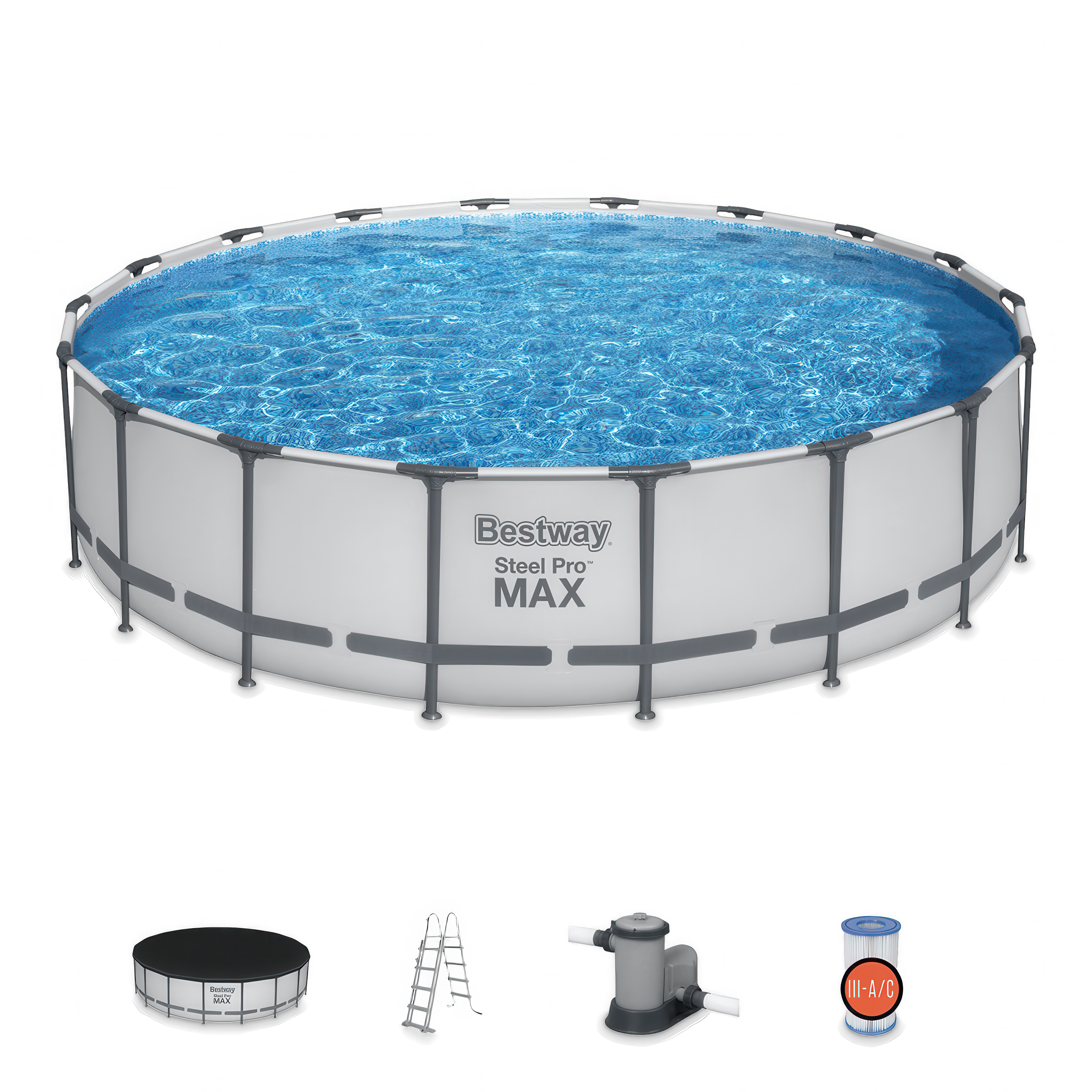 Wizualizacja dużego basenu STEEL PRO MAX na trawie w ogrodzie