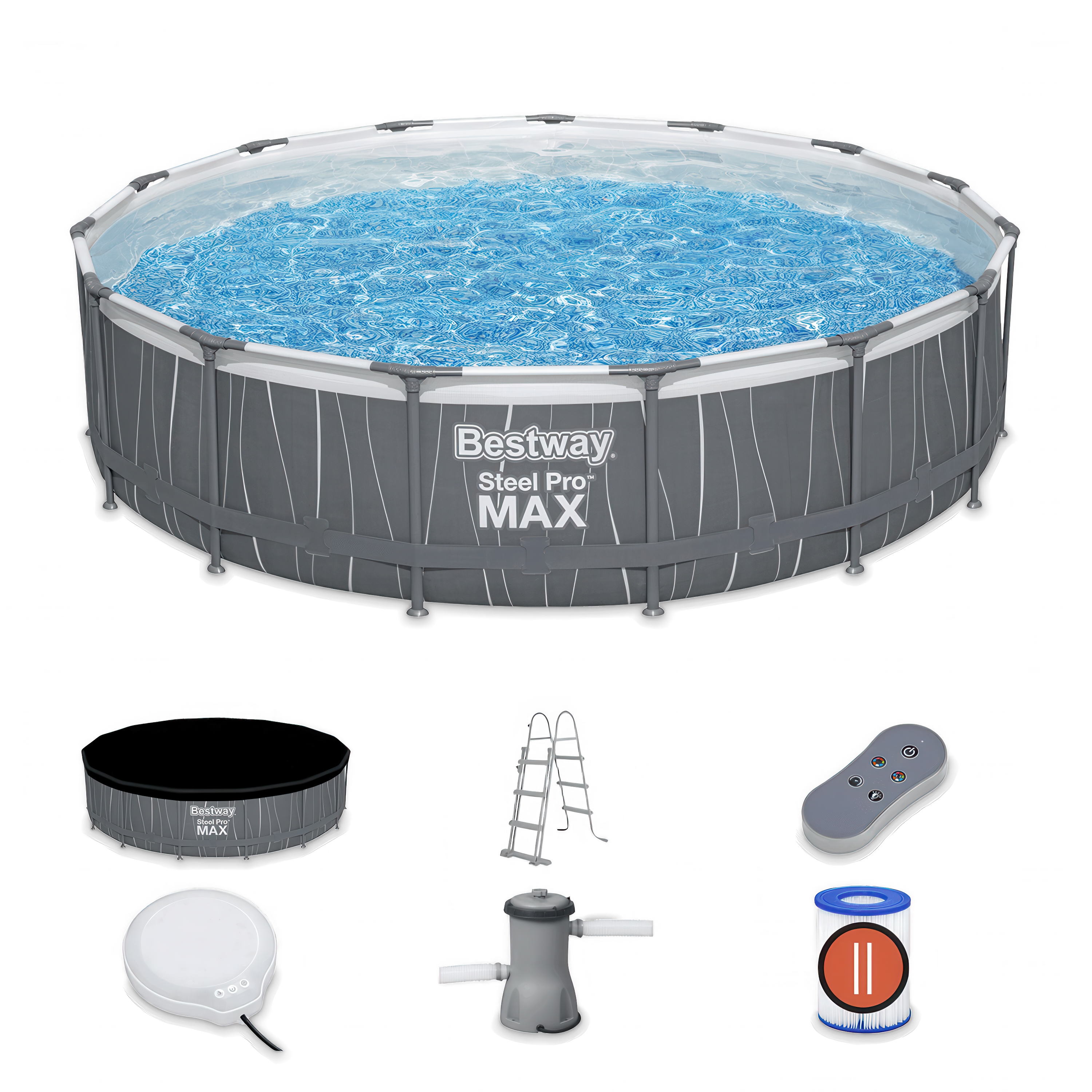 Aranżacja rodziny bawiącej się w basenie ogrodowym o wieczornej porze