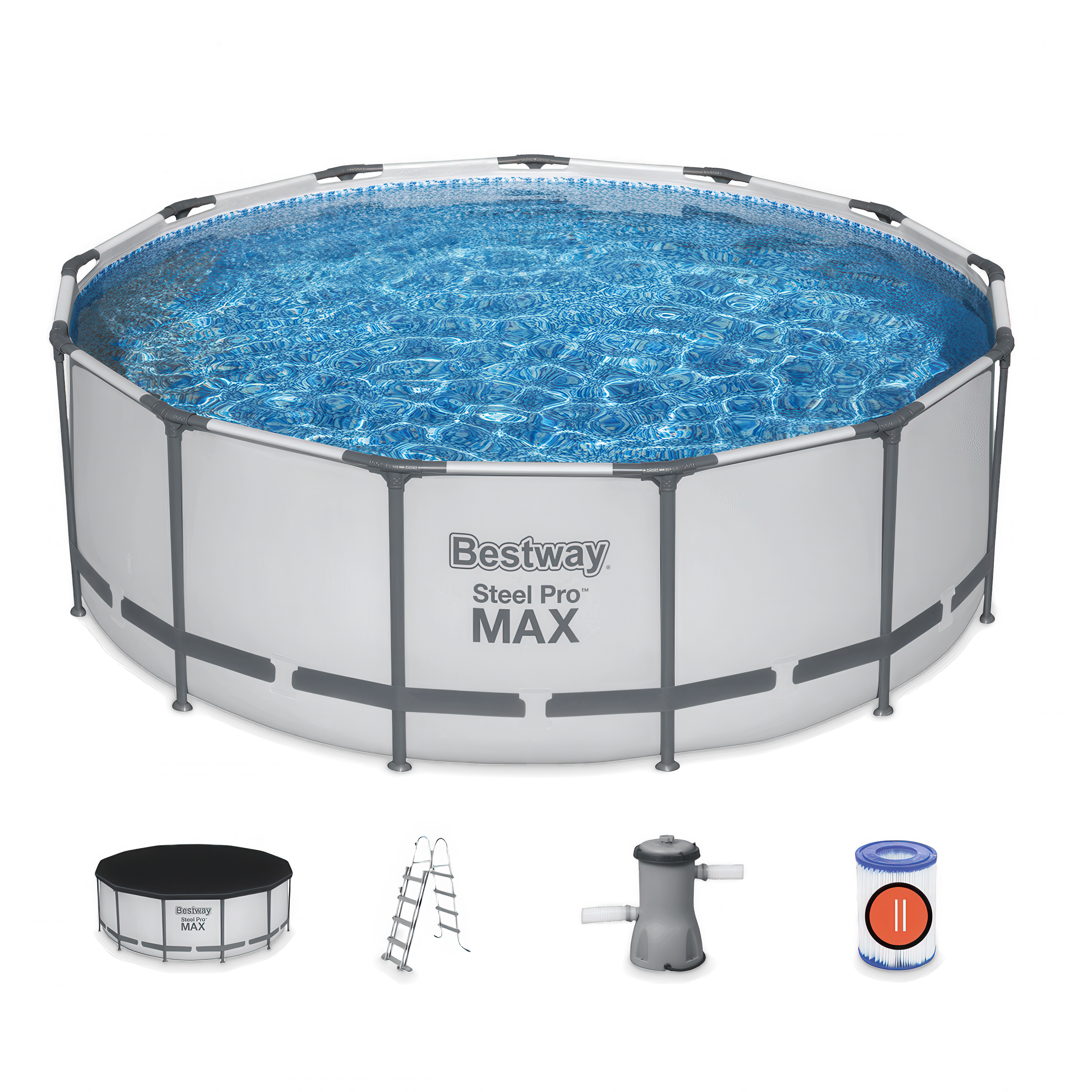 Wizualizacja basenu STEEL PRO MAX 4x1,2m na ogrodzie z rodziną