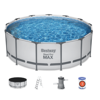 Wizualizacja basenu STEEL PRO MAX 4x1,2m na ogrodzie z rodziną