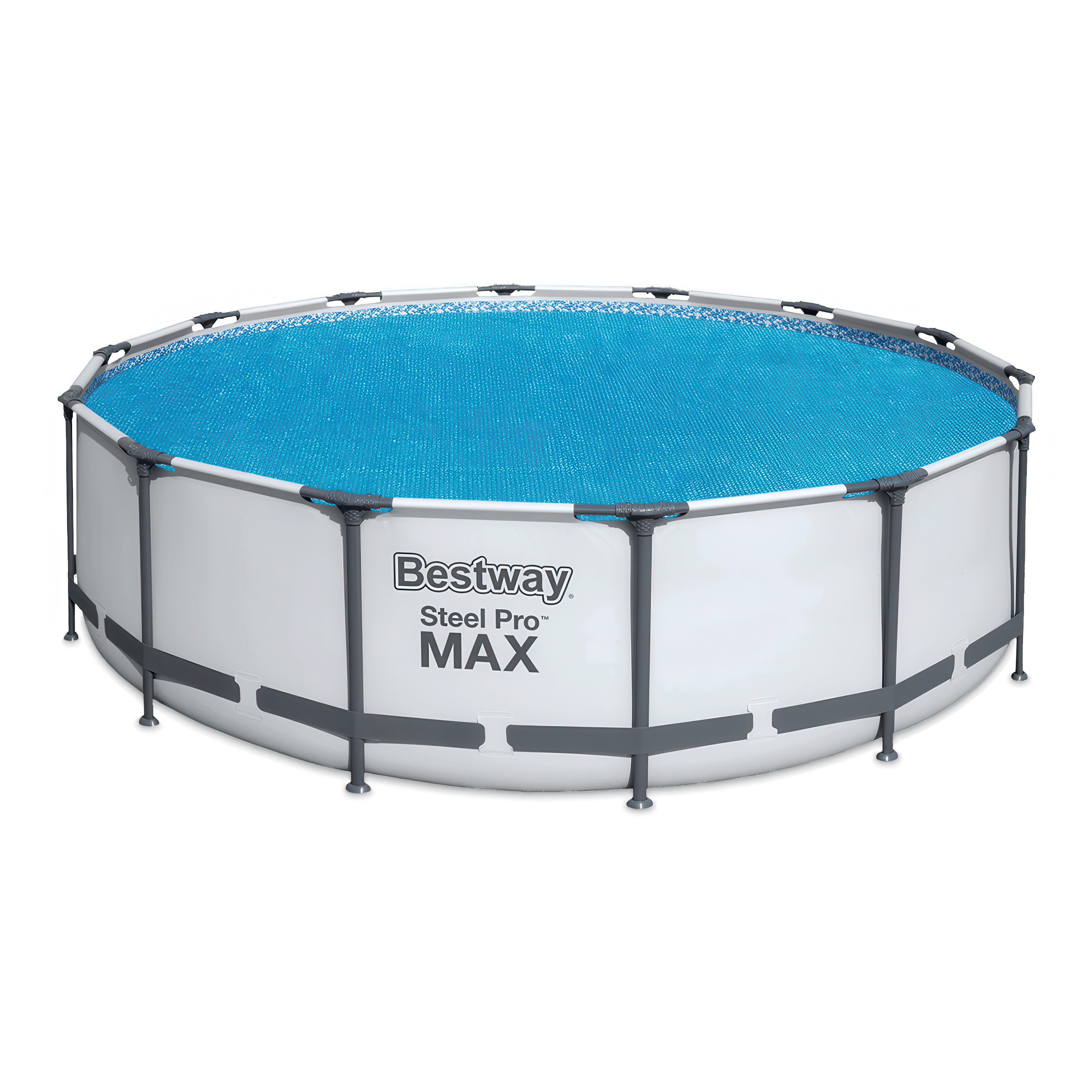 okrągła niebieska solarna osłona na basen