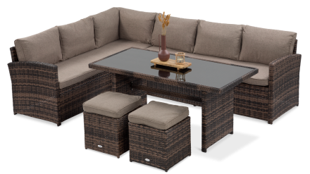 Technorattanová rohová pohovka SALO + PUFY Brown