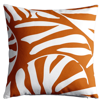 Vankúš na nábytok Savanna 45x45 MoodMe s oranžovo-bielym rastlinným vzorom na čiernom pozadí