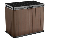 Hnedý záhradný úložný box Keter Store It Out DARWIN 1100 l s čiernym vekom z pohľadu z prednej strany